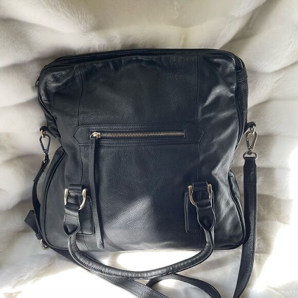 Lionel Messi Massi black leather large  fold over shoulder bag with silver tone hardwares .